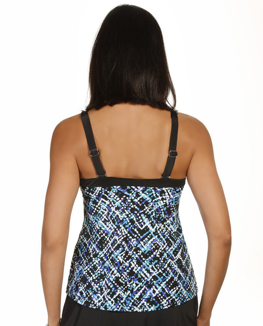 Back View of Caribbean Joe Positive Energy V-Neck Framed Surplice Tankini Top |  JOE POSITIVE ENERGY