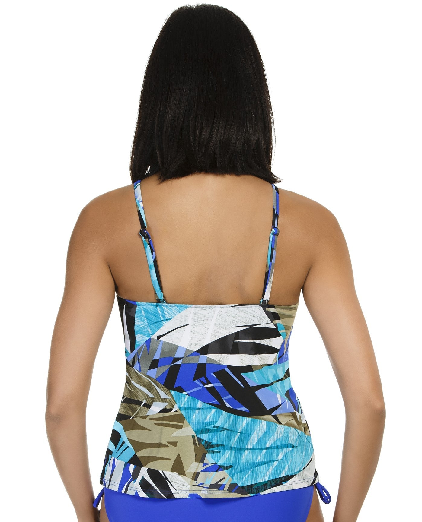 Back View of Caribbean Joe Fragment Fronds High Neck Tankini Top |  JOE FRAGMENT FRONDS