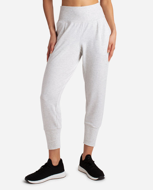 Front View of Danskin Oatmeal Heather Slim Tapered Jogger | DSK OATMEAL HEATHER