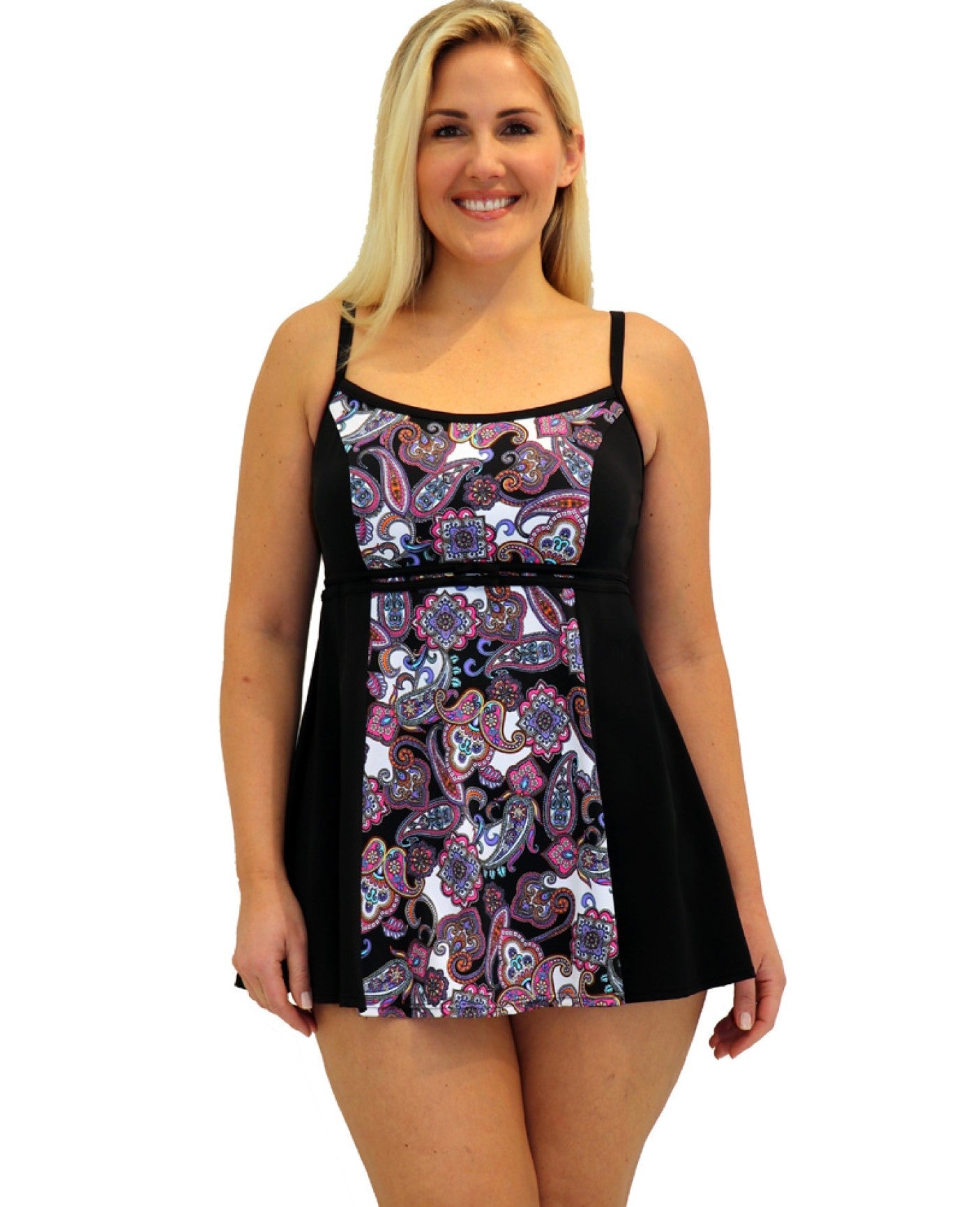 Front View of Always For Me Fit 4U Swim Regalia Plus Size Double Bow Swimdress |  AFM REGALIA