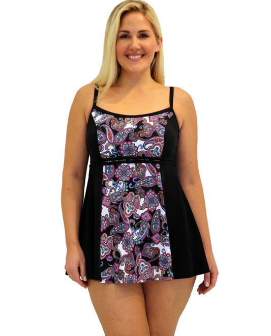 Front View of Always For Me Fit 4U Swim Regalia Plus Size Double Bow Swimdress |  AFM REGALIA
