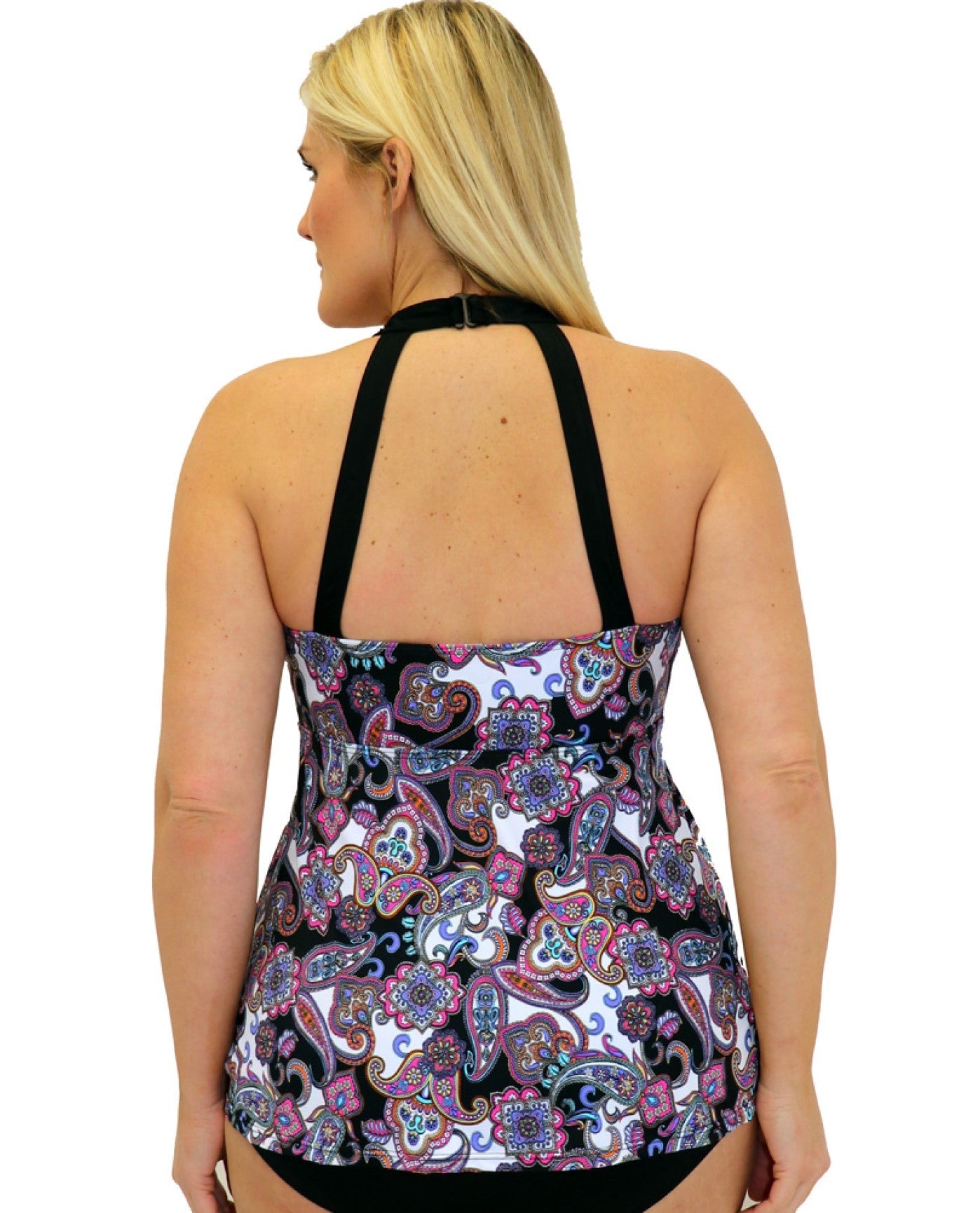 Back View of Always For Me Fit 4U Swim Regalia Plus Size High Neck Tankini Top |  AFM REGALIA