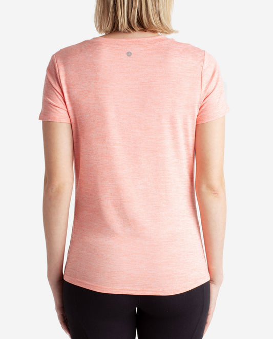 Back View of Danskin Light Grey And Coral 2-Pack Essential V-Neck Tee | DSK LIGHT GREY AND CORAL