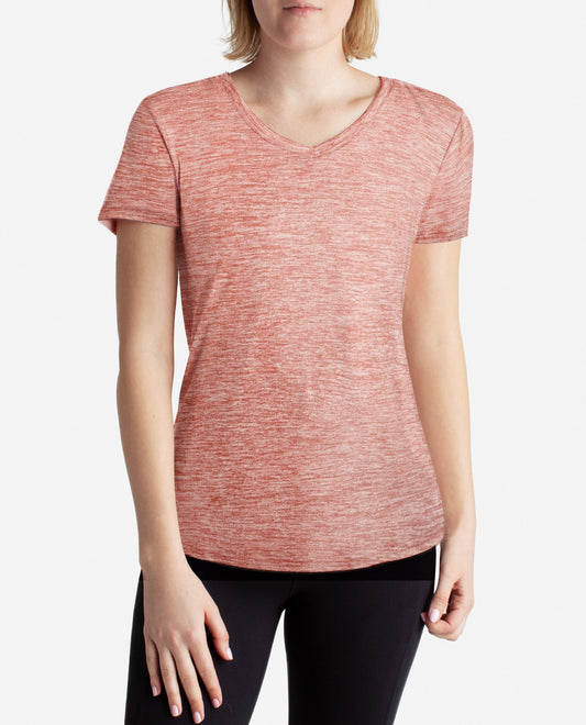 Alternate Front View of Danskin Black Salt And Canyon Rose 2-Pack Essential V-Neck Tee | DSK BLACK SALT AND CANYON ROSE