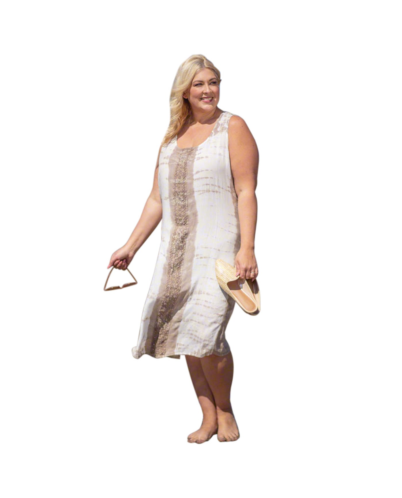 Front of Champagne Sunniva Print Sleeveless Plus Size Sundress | CHAMP OTPS Champagne