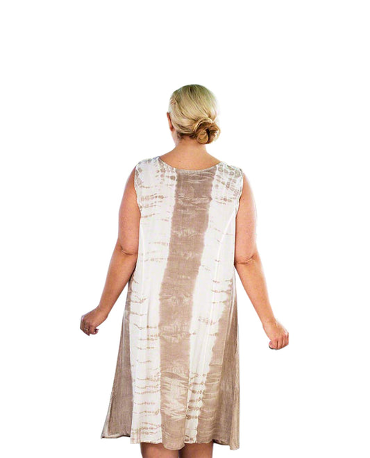 Back of Champagne Sunniva Print Sleeveless Plus Size Sundress | CHAMP OTPS Champagne