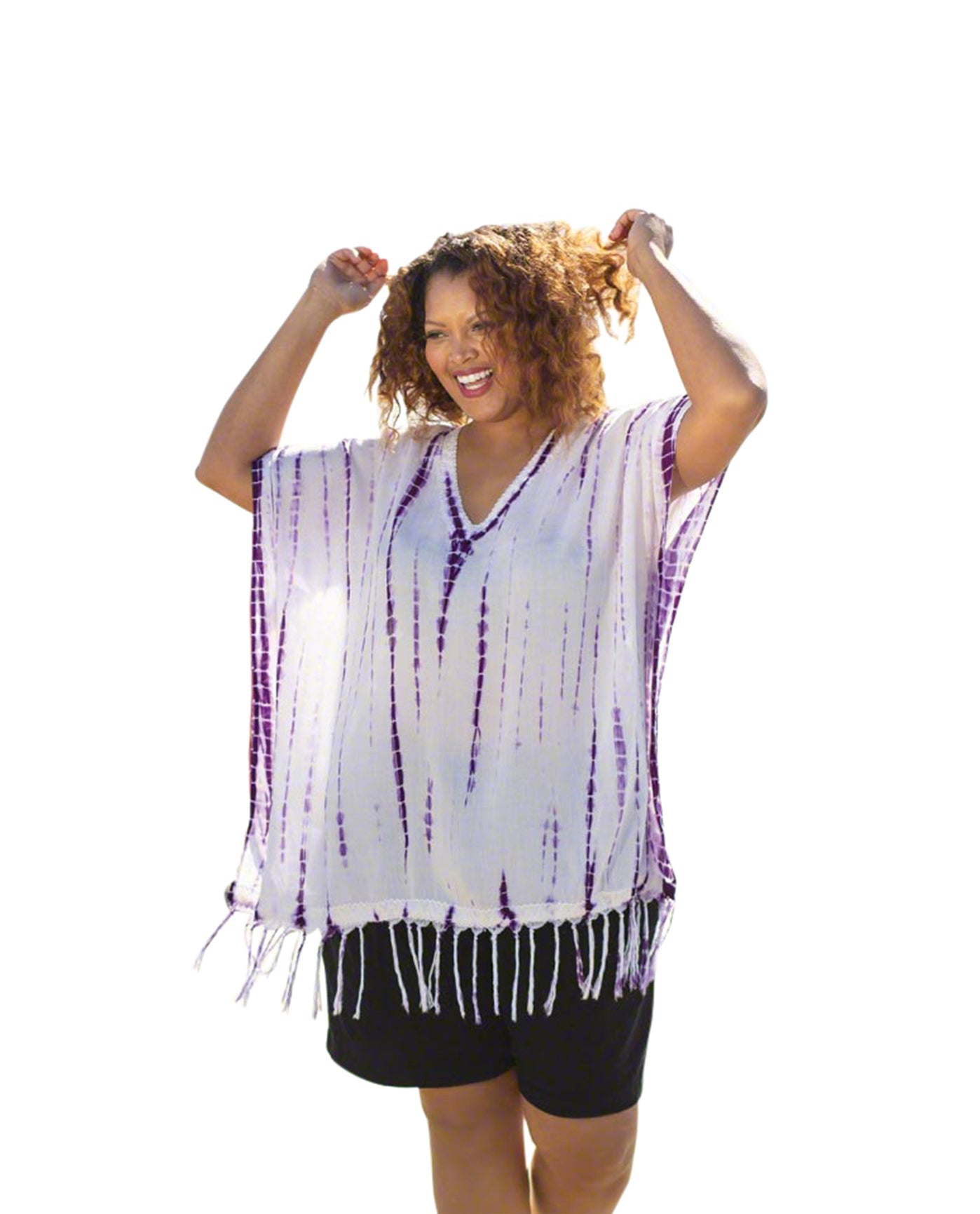 Front of Gloria Short Sleeve Plus Size Cover Up | PURPL OTPS Purple Gloria