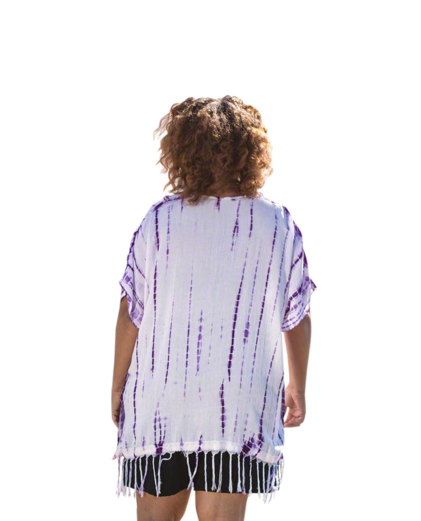 Back of Gloria Short Sleeve Plus Size Cover Up | PURPL OTPS Purple Gloria