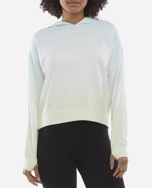 Front View of Danskin Crystal Turquoise And Limelight Boyfriend Dip-Dye Hoodie | DSK CRYSTAL TURQUOISE AND LIMELIGHT