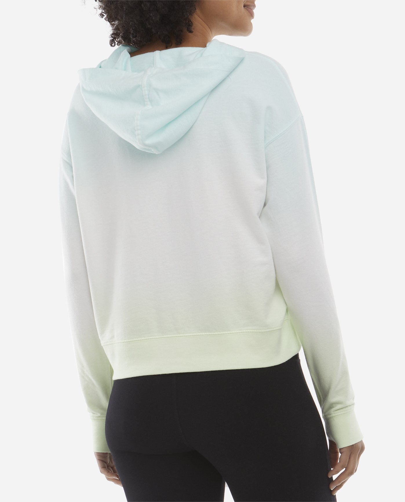 Back View of Danskin Crystal Turquoise And Limelight Boyfriend Dip-Dye Hoodie | DSK CRYSTAL TURQUOISE AND LIMELIGHT