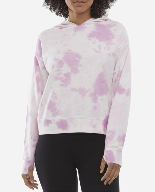 Front View Of Danskin Orchid Glaze Mottled Tie Dye Hoodie | DSK ORCHID GLAZE