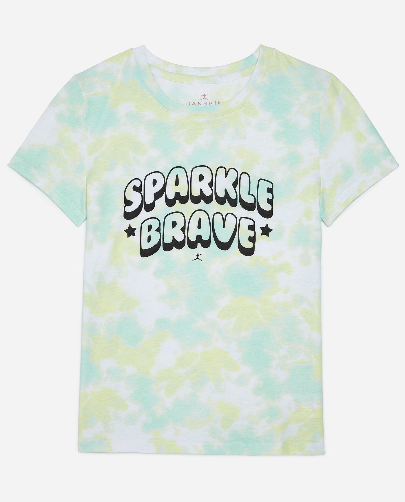Front View Of Danskin Crystal Turquoise Combo Girls Sparkle Tie Dye Tee | DSK CRYSTAL TURQUOISE COMBO