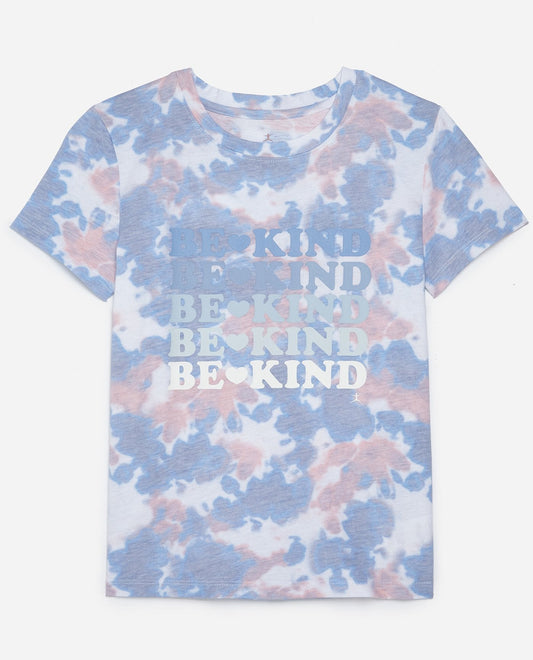 Front View of Danskin Blue Wonder Combo Girls Be Kind Tie Dye Tee | DSK BLUE WONDER COMBO
