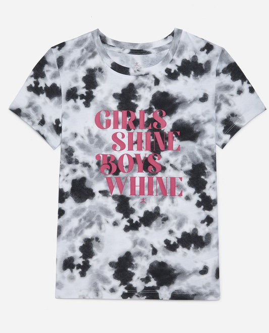Front View of Danskin Black Combo Girls Shine Tie Dye Tee | DSK BLACK COMBO