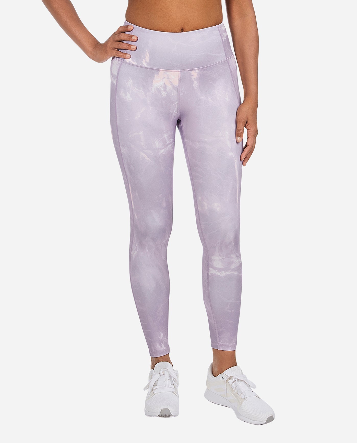 Front View of Danskin Dusted Lilac Ocean Marble Print High Waist Ocean Marble Legging | DSK DUSTED LILAC OCEAN MARBLE PRINT