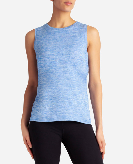 Front View of Danskin White And Palace Blue 2-Pack Essential Breathe Tank | DSK WHITE AND PALACE BLUE