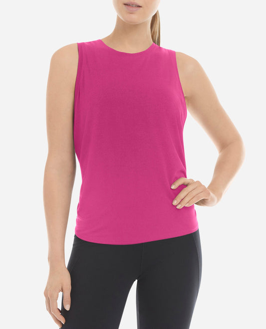 Front View Of Danskin Festival Fuschia Tie Back Flyaway Tank | DSK FESTIVAL FUSCHIA