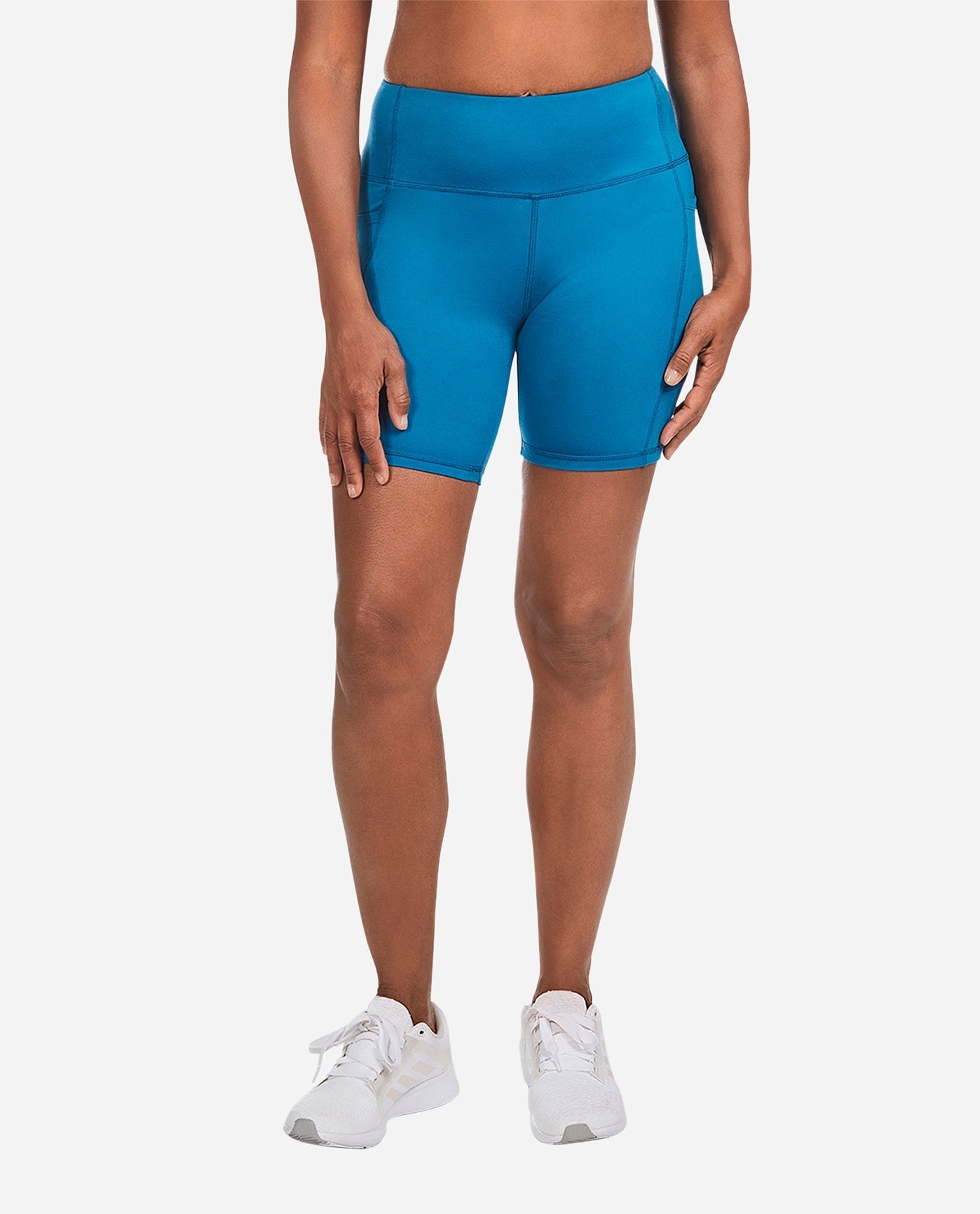 Front View of Danskin Seaport Teal Brushed Bike Short | DSK SEAPORT TEAL