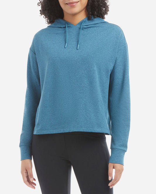 Front View of Danskin Storm Blue Sustainable Soft Hoodie | DSK STORM BLUE