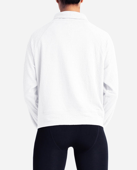 Back View Of Danskin Bright White Textured Pullover | DSK BRIGHT WHITE