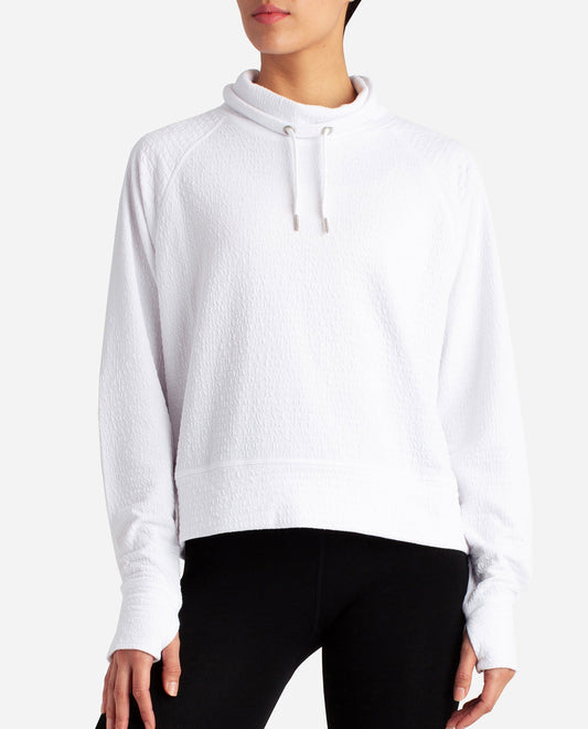 Front View of Danskin Bright White Textured Pullover | DSK BRIGHT WHITE