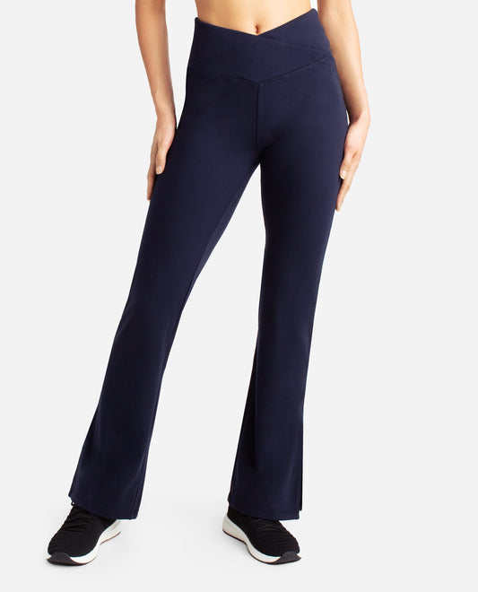 Front View of Danskin Neo Navy Slit Flare Pant | DSK Neo Navy