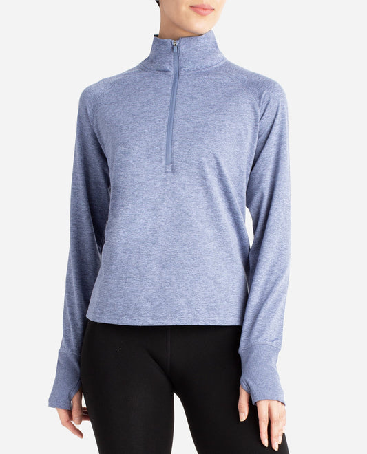 Front View of Danskin Stonewash Melange Supersoft Quarter Zip Pullover | DSK STONEWASH MELANGE