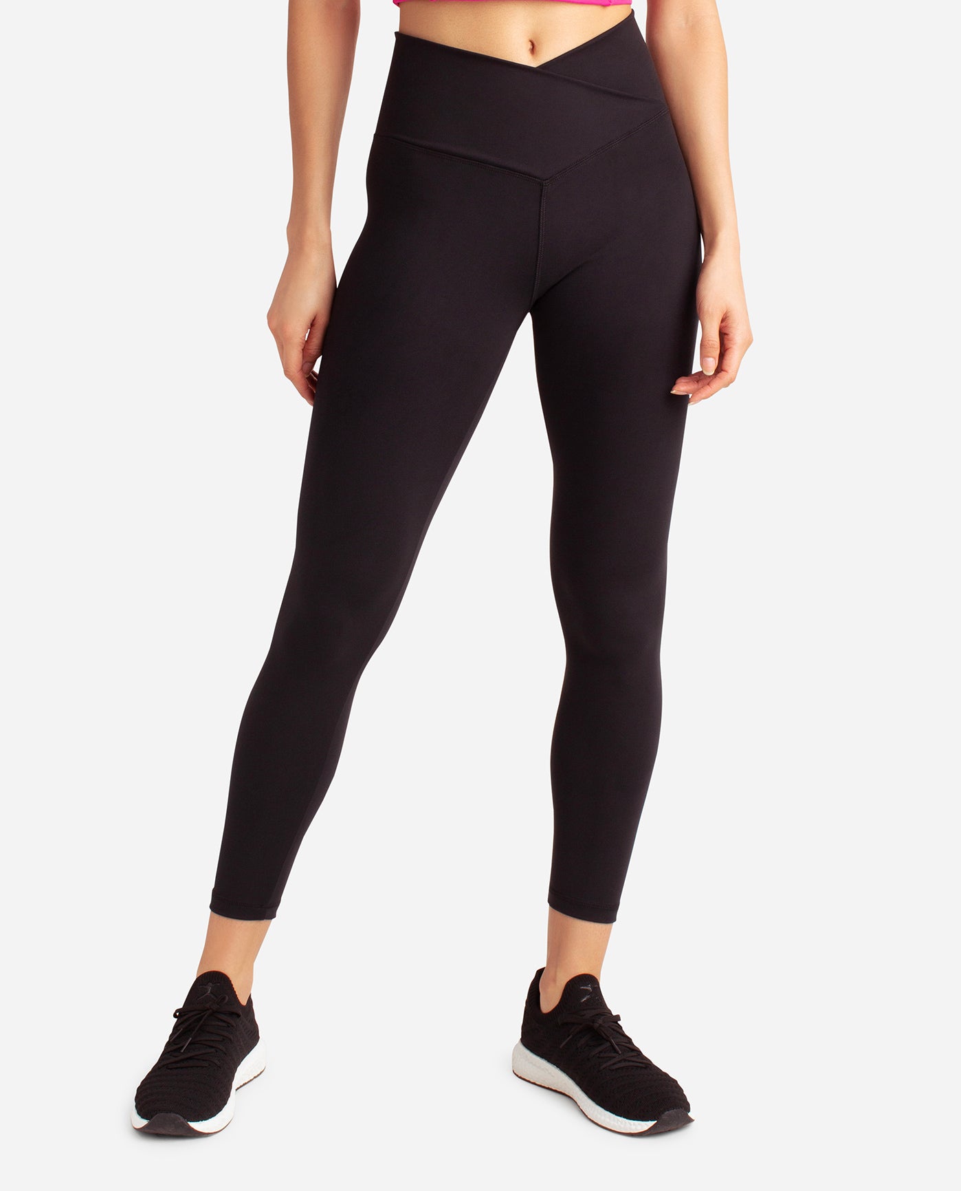 Front View of Danskin Black Salt Crossover Waist 7-8 Legging | DSK BLACK SALT