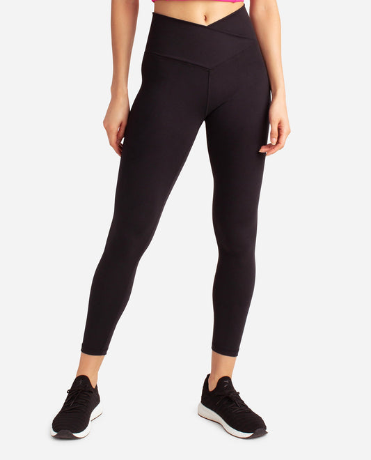 Front View of Danskin Black Salt Crossover Waist 7-8 Legging | DSK BLACK SALT