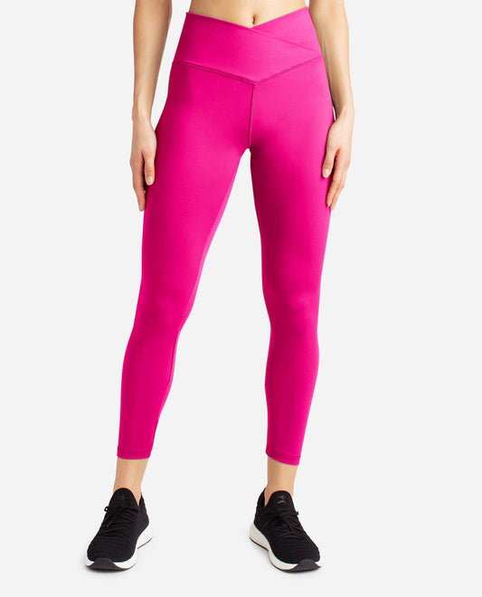 Front View of Danskin Luminous Pink Crossover Waist 7-8 Legging | DSK LUMINOUS PINK
