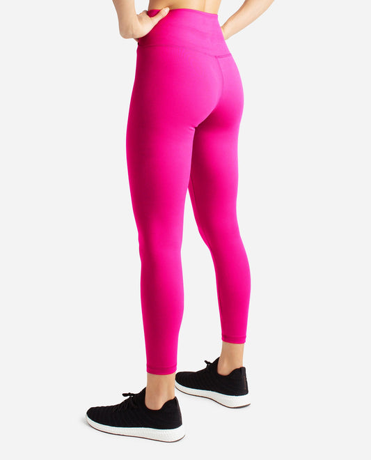 Back View Of Danskin Luminous Pink Crossover Waist 7-8 Legging | DSK LUMINOUS PINK