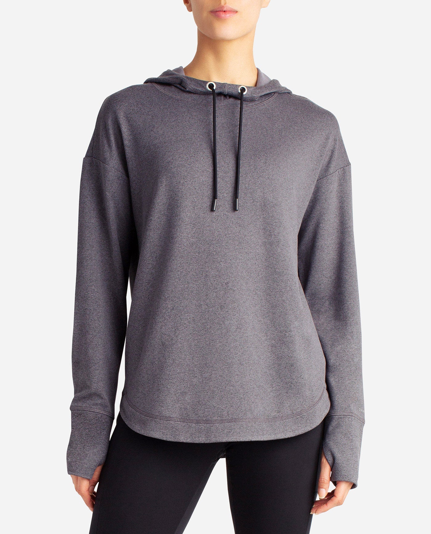 Front View Of Danskin Black Salt Heather Lotus Popover Hoodie | DSK BLACK SALT HEATHER