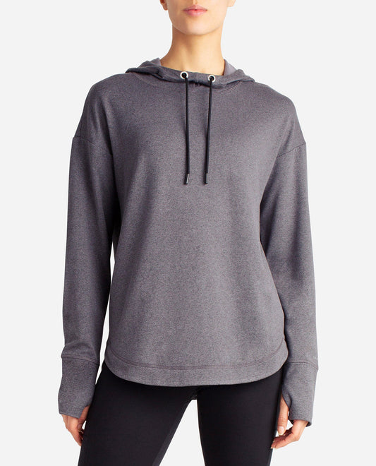 Front View Of Danskin Black Salt Heather Lotus Popover Hoodie | DSK BLACK SALT HEATHER