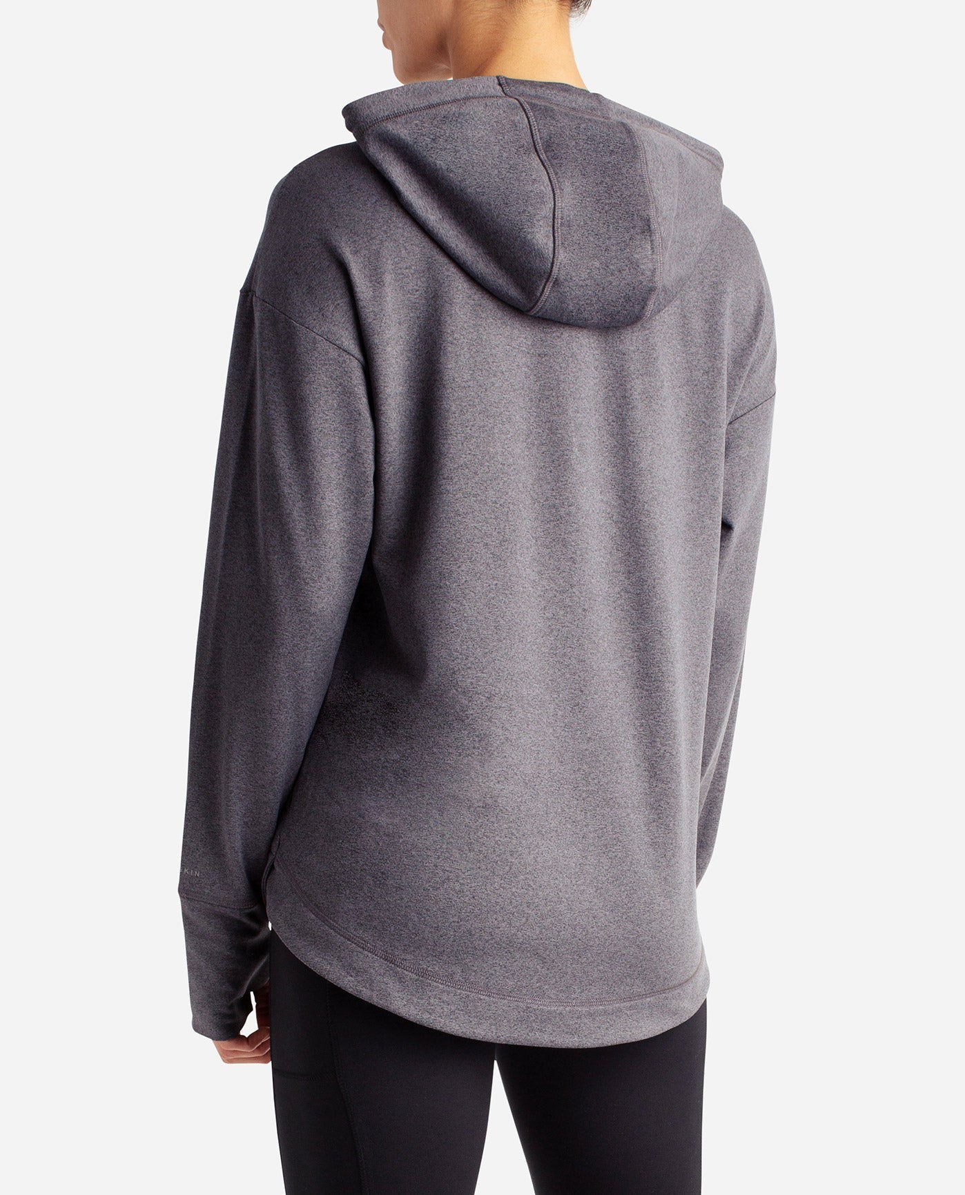 Back View Of Danskin Black Salt Heather Lotus Popover Hoodie | DSK BLACK SALT HEATHER