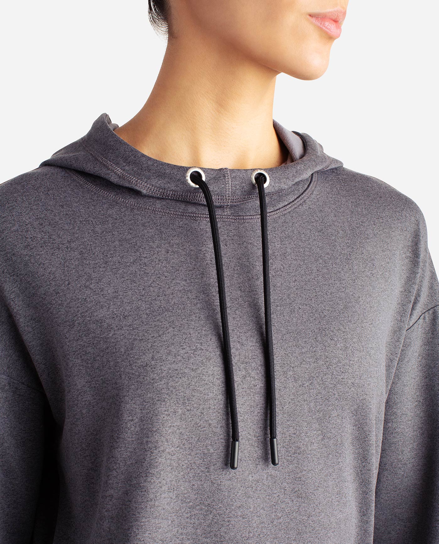 Detail View Of Danskin Black Salt Heather Lotus Popover Hoodie | DSK BLACK SALT HEATHER