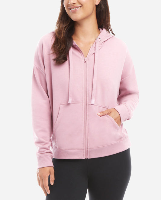 Front View of Danskin Vintage Pink Ruched Back Jacket | DSK VINTAGE PINK