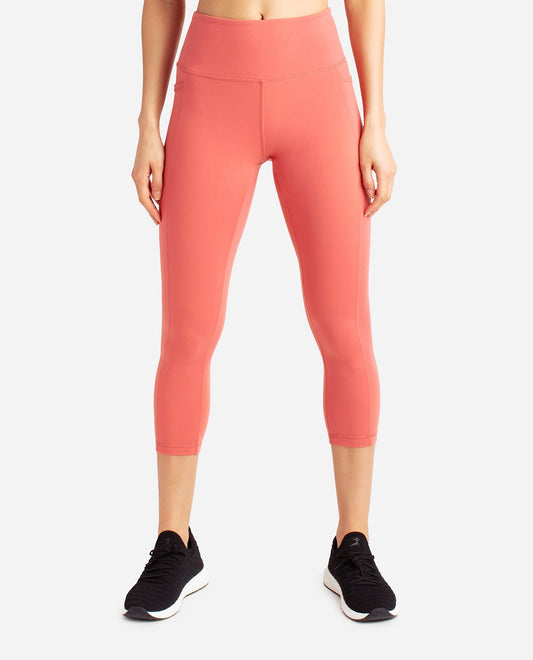 Front View of Danskin Terra Cotta Reflective Capri Legging | DSK TERRA COTTA
