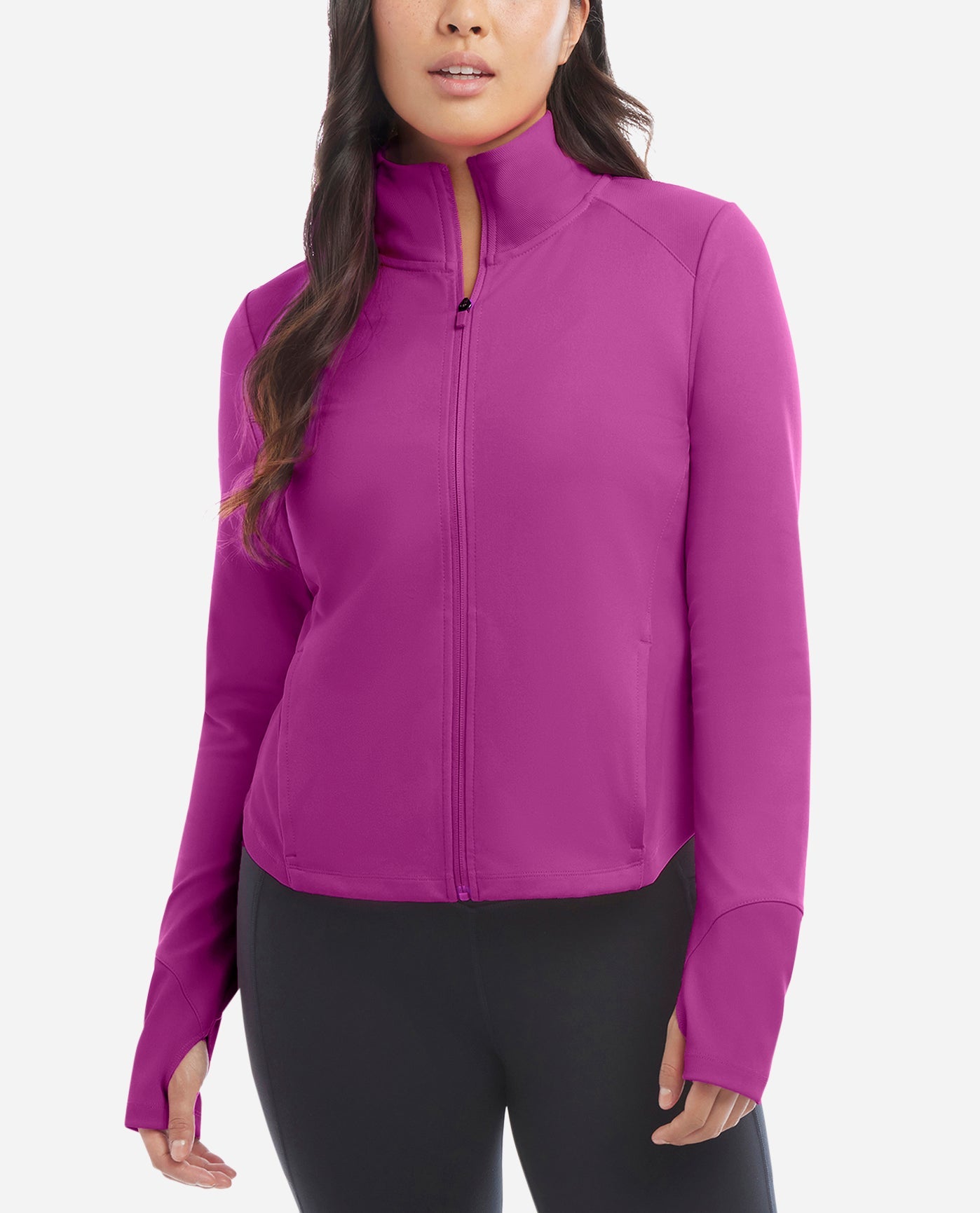 Front View of Danskin Vivid Viola Full-Zip Run Jacket | DSK VIVID VIOLA