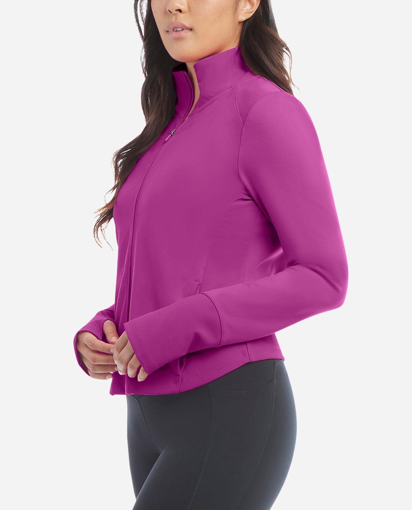 Side View Of Danskin Vivid Viola Full-Zip Run Jacket | DSK VIVID VIOLA
