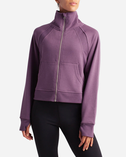 Front View of Danskin Vintage Violet Mixed Rib Full Zip Jacket | DSK VINTAGE VIOLET