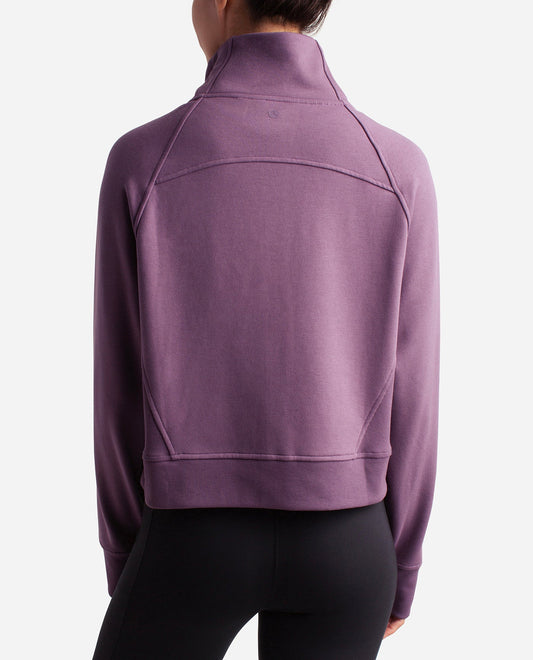 Back View of Danskin Vintage Violet Mixed Rib Full Zip Jacket | DSK VINTAGE VIOLET