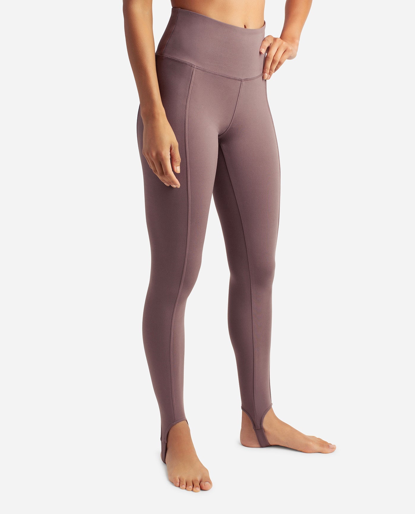 Side View Of Danskin Plum Truffle Stirrup Leggings | DSK PLUM TRUFFLE