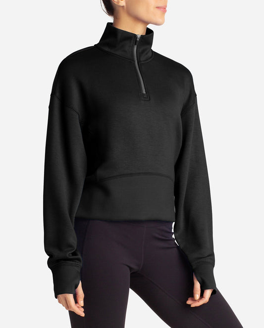 Front View of Danskin Black Salt Scuba Corset Half-Zip | DSK BLACK SALT