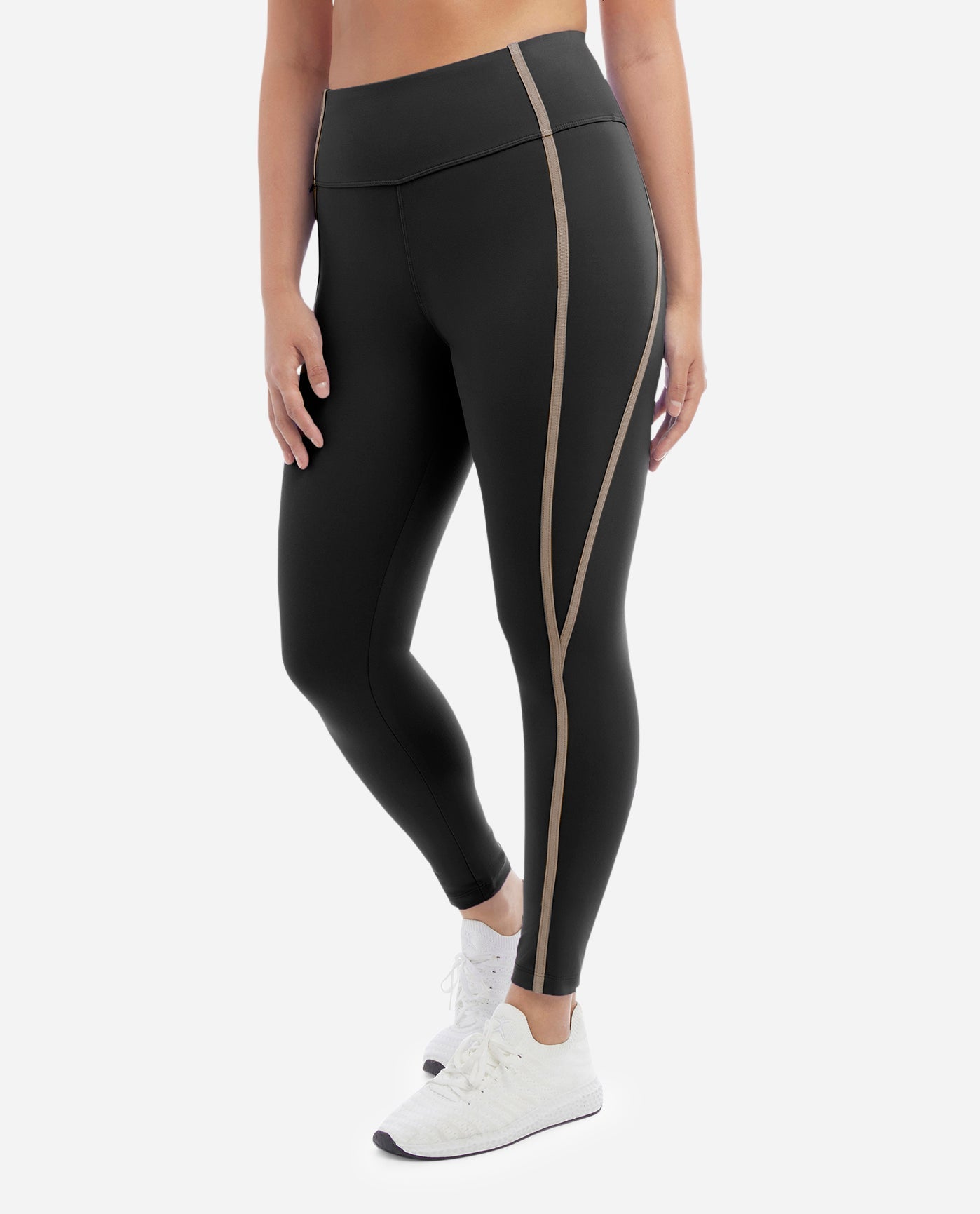Side View Of Danskin Black Salt Corset 7-8 Leggings Supersculpt Waistband | DSK BLACK SALT