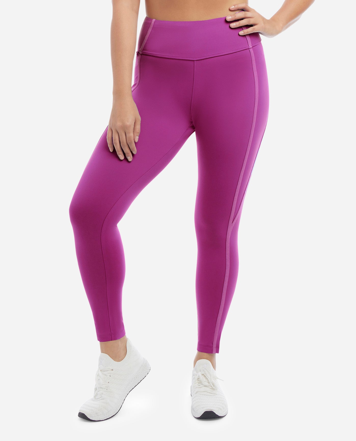 Front View Of Danskin Vivid Viola Corset 7/8 Leggings Supersculpt Waistband | DSK VIVID VIOLA