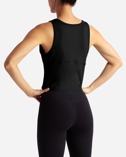 Back View Of Danskin Black Salt Cropped Corset Tank | DSK BLACK SALT