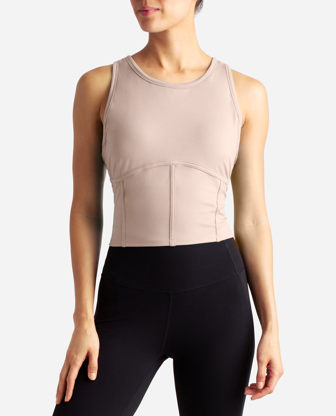 Front View Of Danskin Atmosphere Cropped Corset Tank | DSK ATMOSPHERE