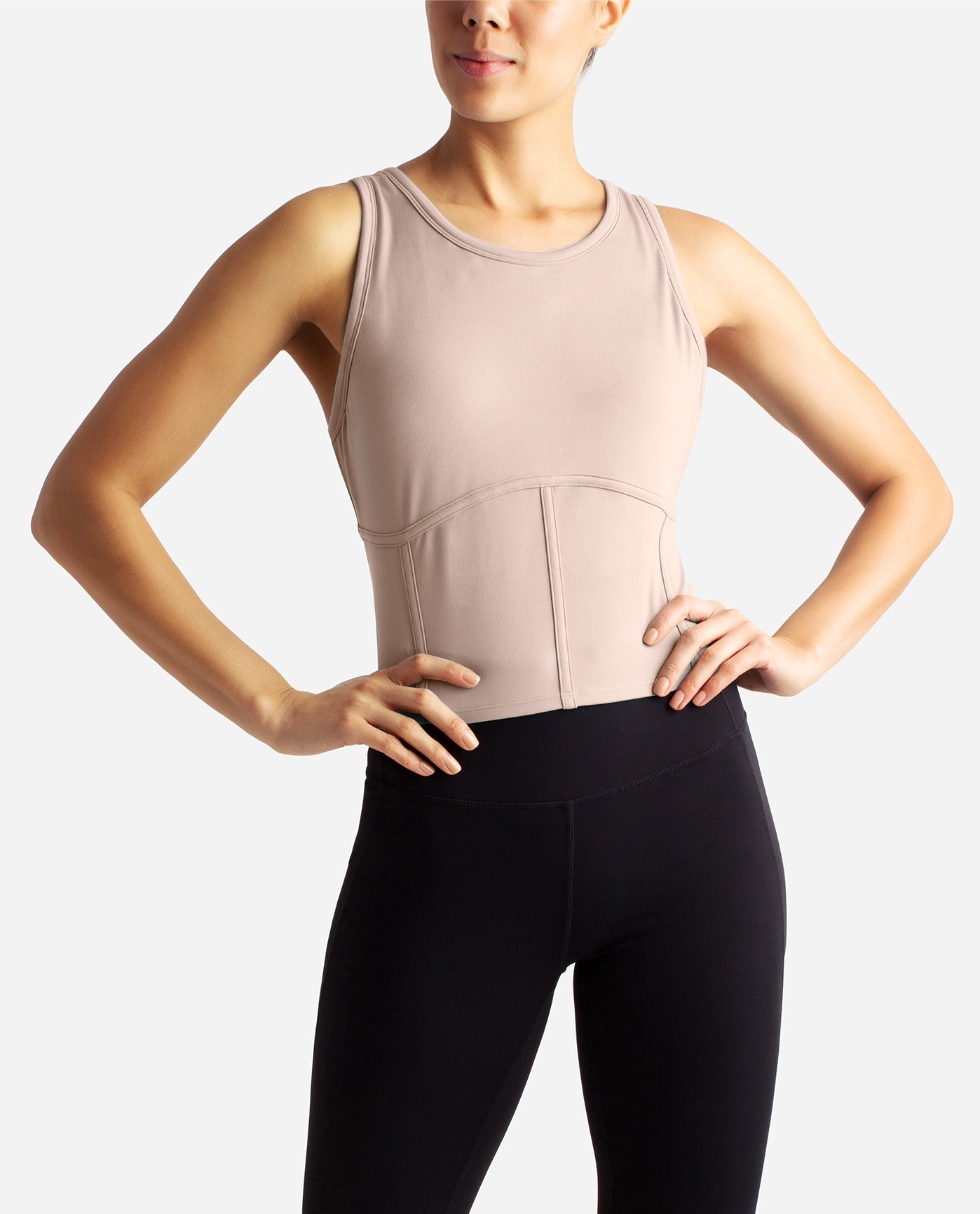 Detail View Of Danskin Atmosphere Cropped Corset Tank | DSK ATMOSPHERE