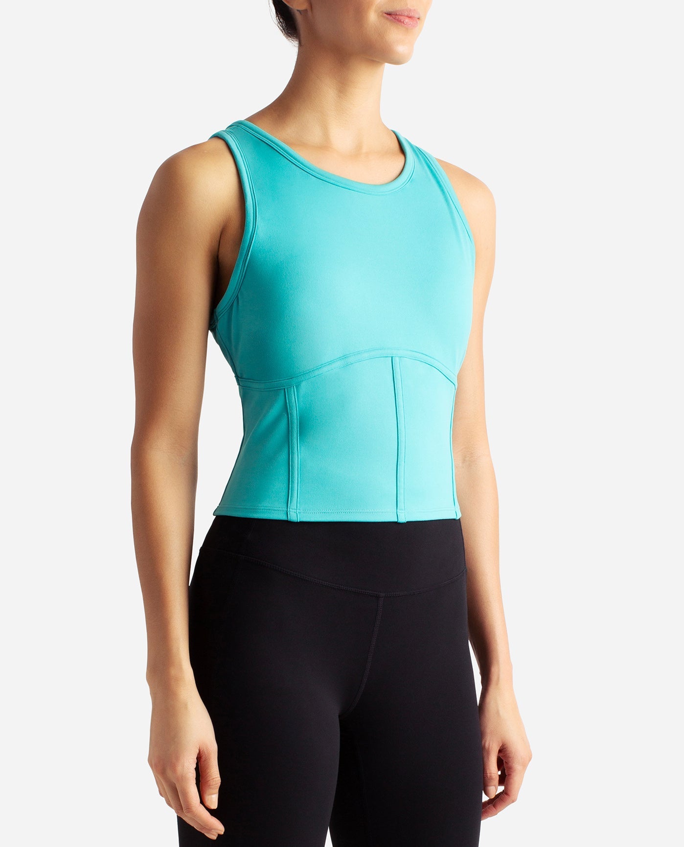 Side View Of Danskin Baltic Cropped Corset Tank | DSK BALTIC
