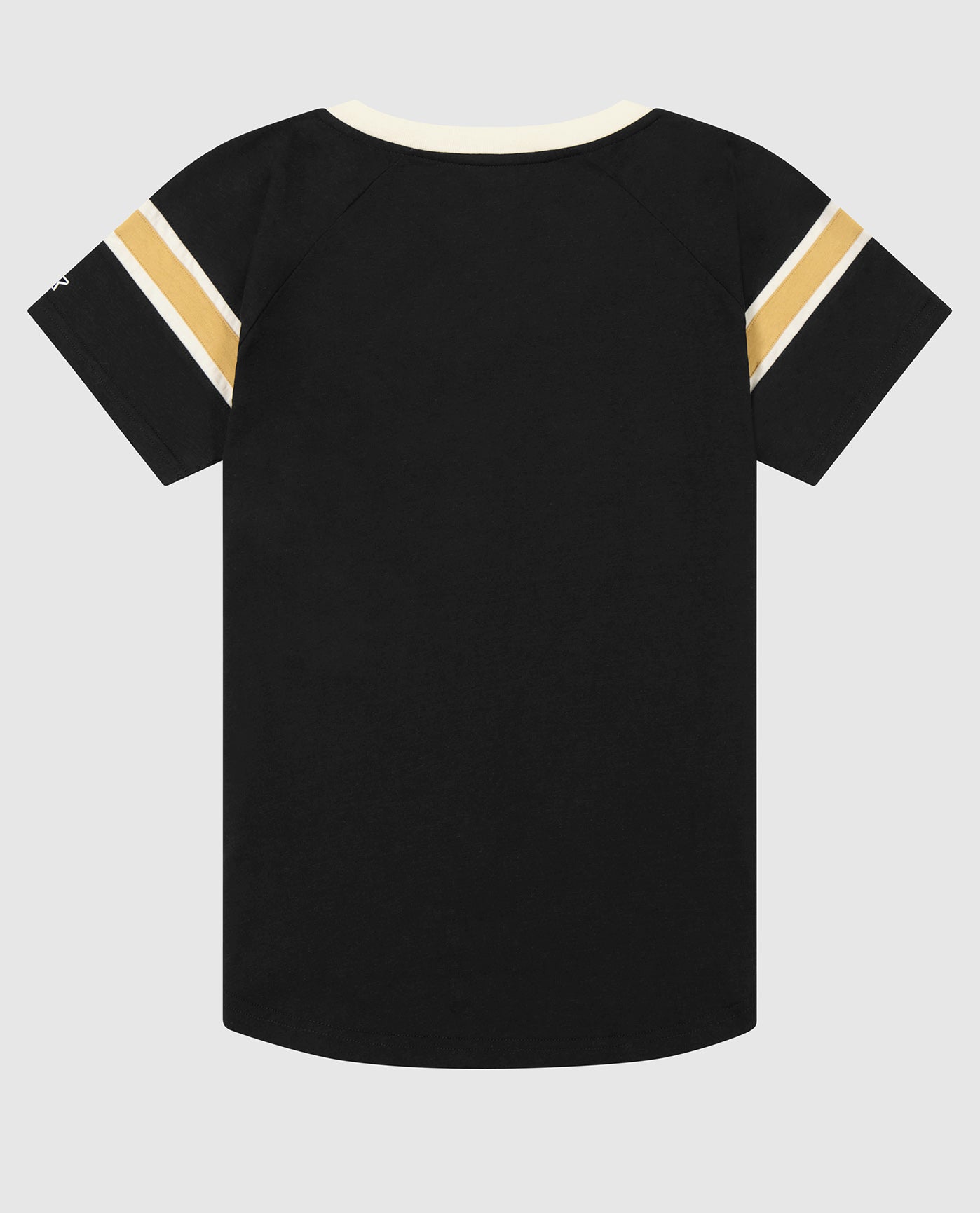 Back View of Starter Black Womens New Orleans Saints Perfect Game V-Neck Short Sleeve Starter Shirt | STR NEW ORLEANS SAINTS BLACK